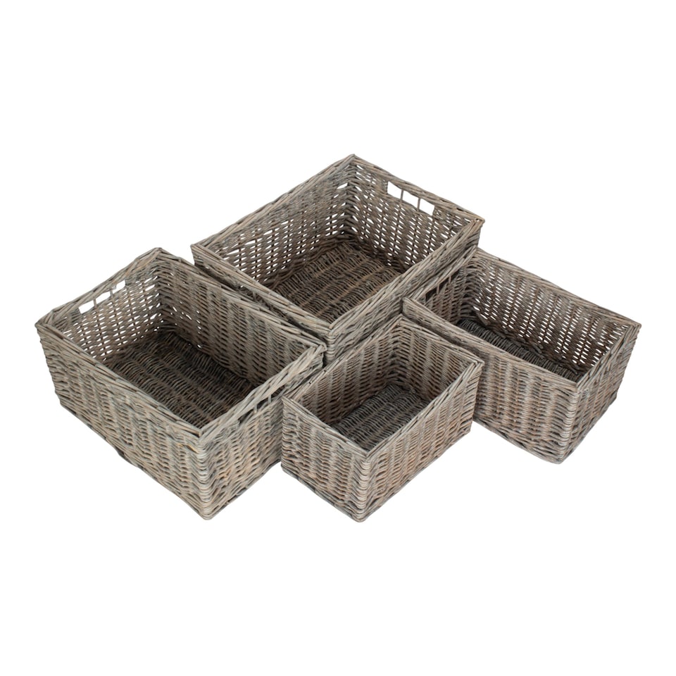 image 1 of Set of 4 Grey Wash Unlined Willow Storage Baskets | Brown | Brown | Not provided | 4