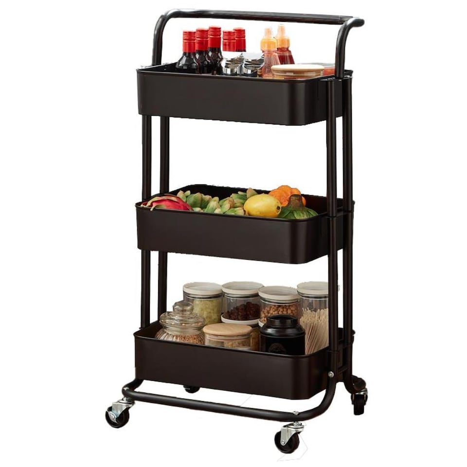 image 1 of House of Home 3 Tier Storage Cart On Wheels Home Kitchen Office Bath-Bedroom Organiser Black | Black