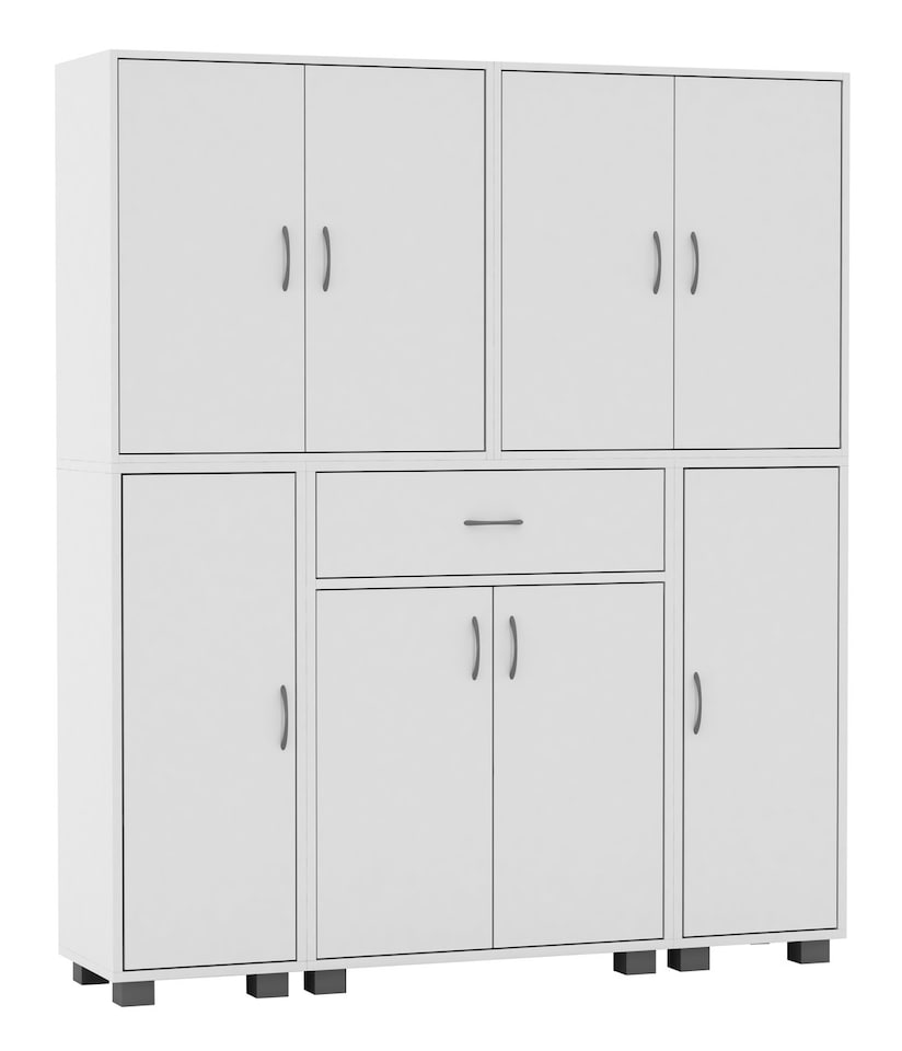 image 1 of Multi-Compartment Cabinet with 8 Doors and 1 Drawer | White | 1