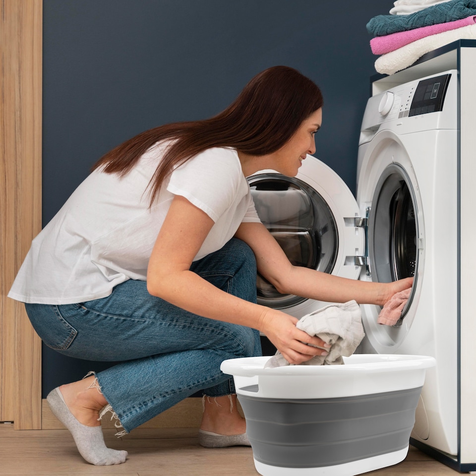 image 1 of Crystals Large Collapsible Fold Able Laundry Basket Pop Up Clothing Washing Storage For Bedrooms Laundry Room Bathroom (Oval Grey) | Grey | white