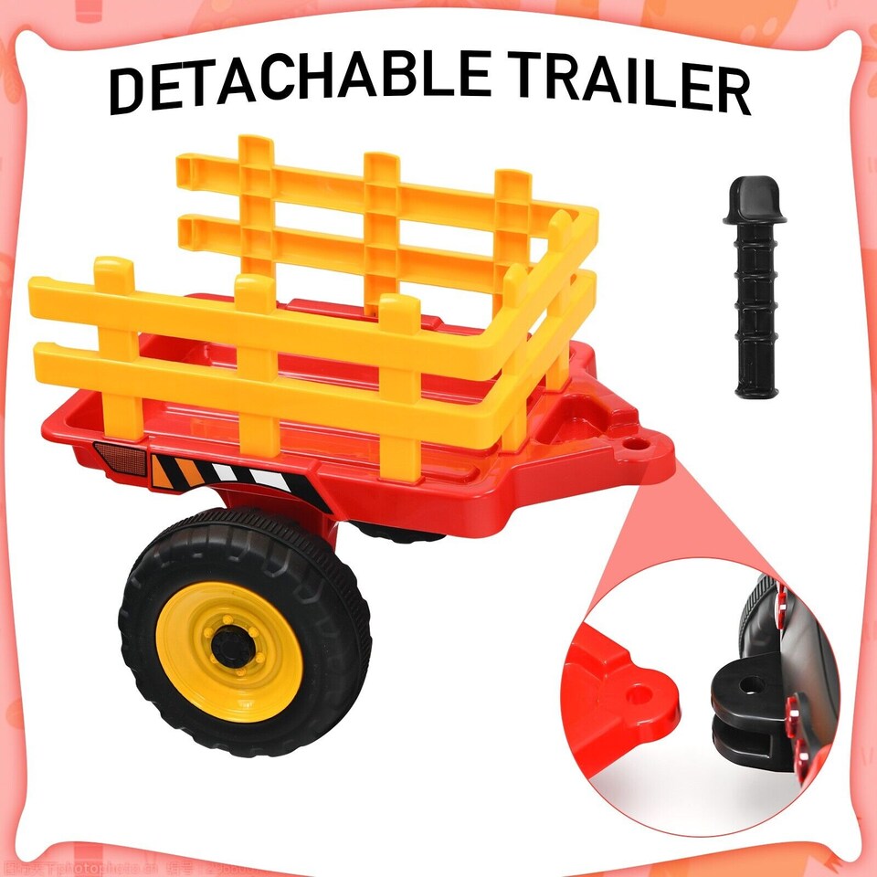 image 1 of COSTWAY 12V Kids Ride On Tractor with Trailer Music Red