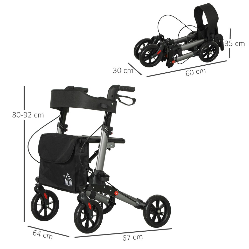 image 1 of HOMCOM 4 Wheel Rollator Walker, Adjustable Mobility Walker with Bag, Silver
