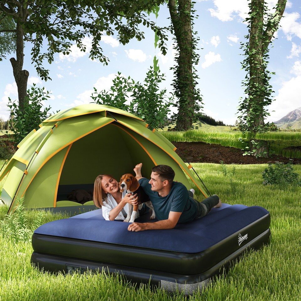 image 1 of Outsunny King Inflatable Mattress with Electric Pump and Integrated Pillow