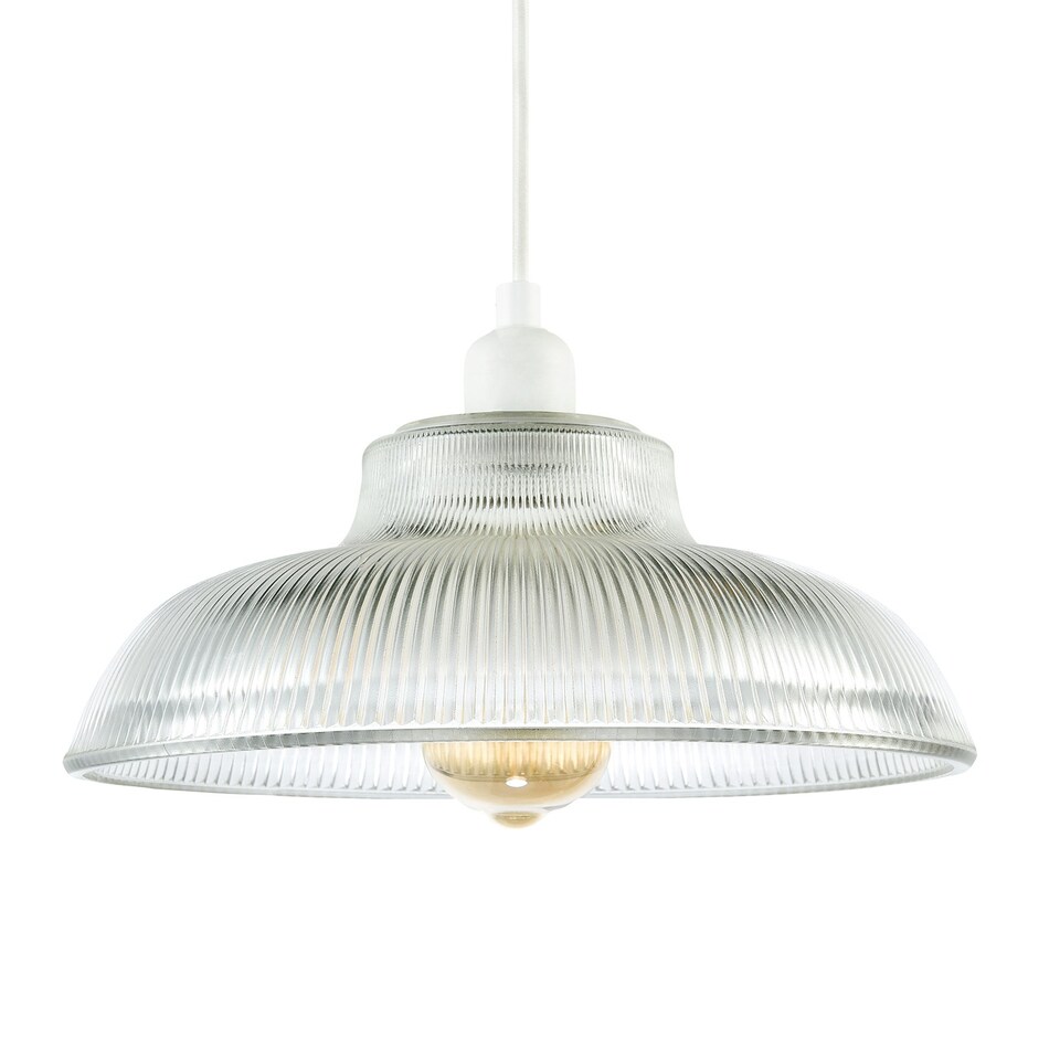 image 1 of Classic American Diner Clear Ribbed Glass Ceiling Pendant Light Shade Clear