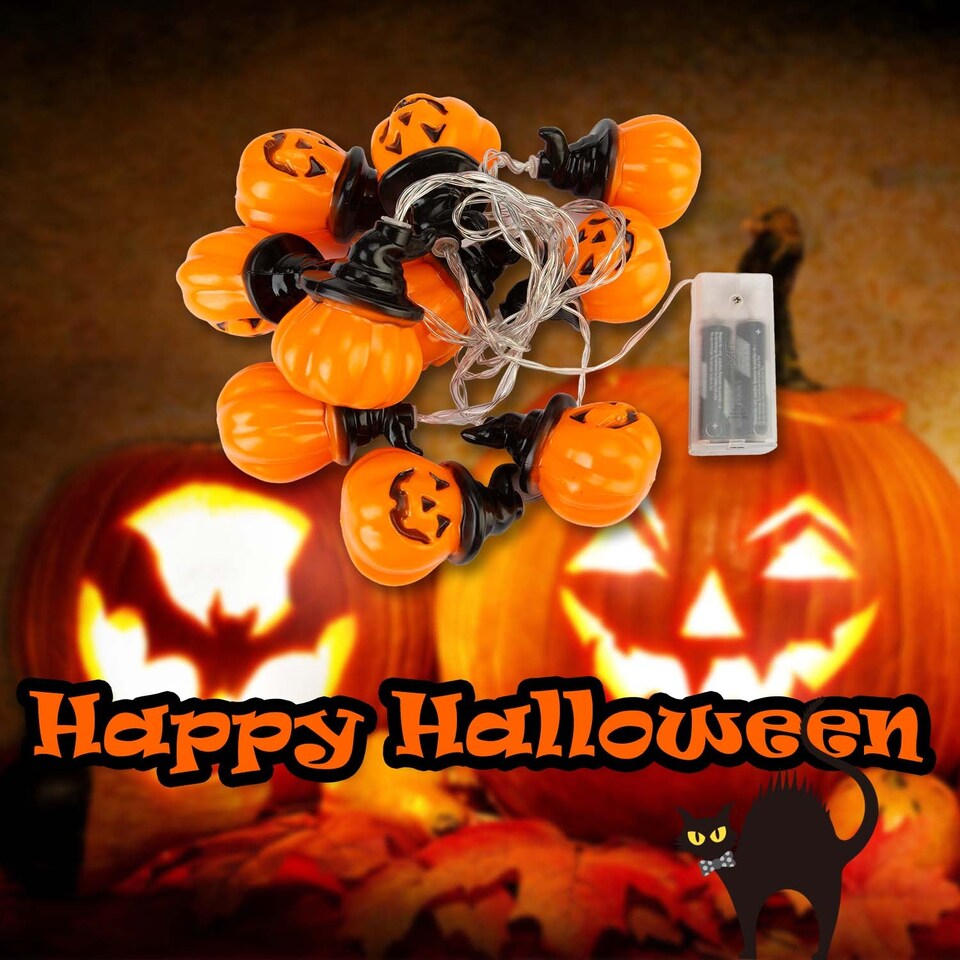 image 1 of vfm-estore Halloween Pumpkin Head String Lights - 165cm Orange Party Decoration