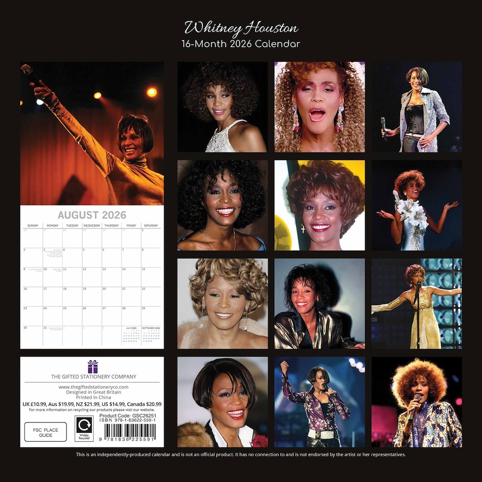 image 1 of Whitney Houston 2026 Wall Calendar, Gift