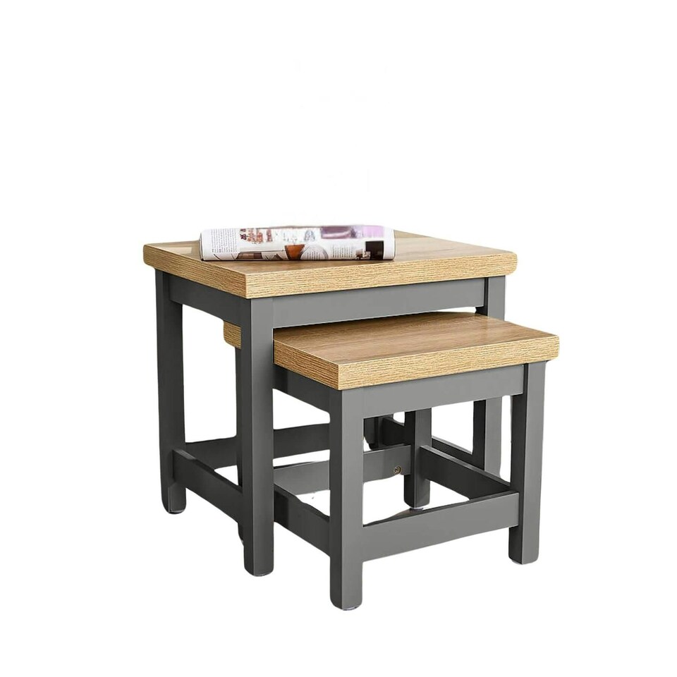 image 1 of Coffee Nest of 2 Tables Occasional Side End Tables Stackable Avon Oak Top