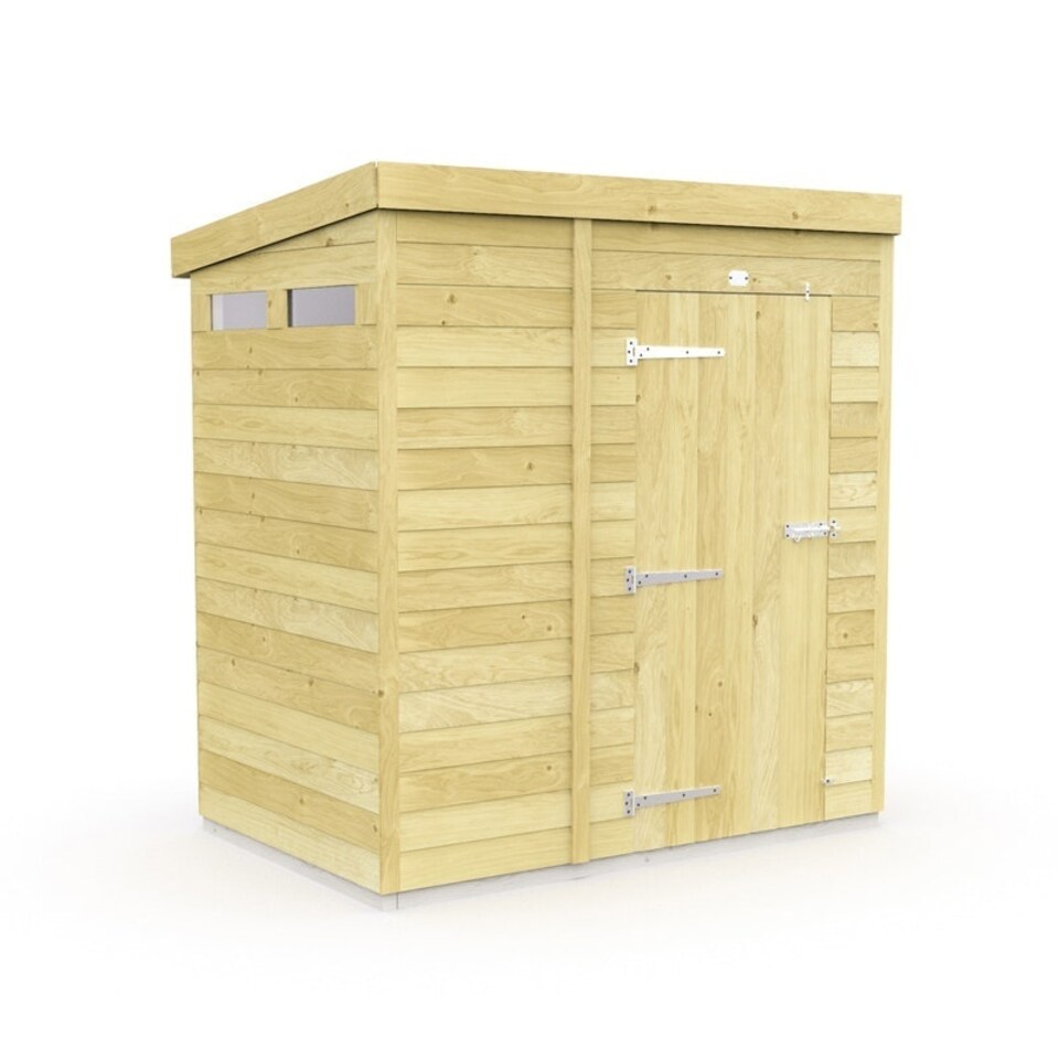 image 1 of 5 x 4 Feet Pent Security Shed - Single Door - Wood - L118 x W158 x H201 cm Brown