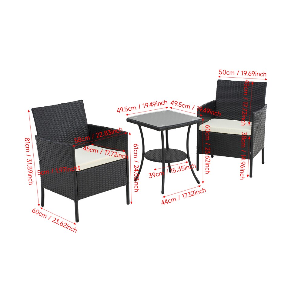 image 1 of Living and Home 3Pcs PE Rattan Wicker Garden Furniture Bistro Set