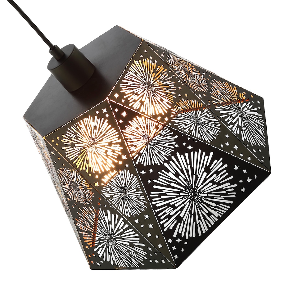 image 1 of Designer Hexagonal Pendant Lamp Shade in Matte Black with Starburst Shapes | Black