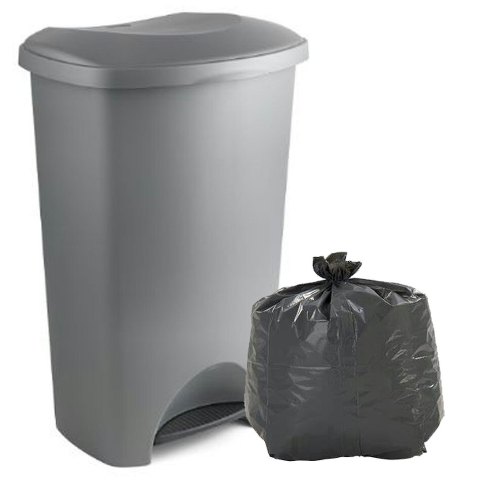 image 1 of 2 x 50L Metallic Grey Soft Closing Airtight Rubbish Waste Bins With Lids Home & Living Areas Grey