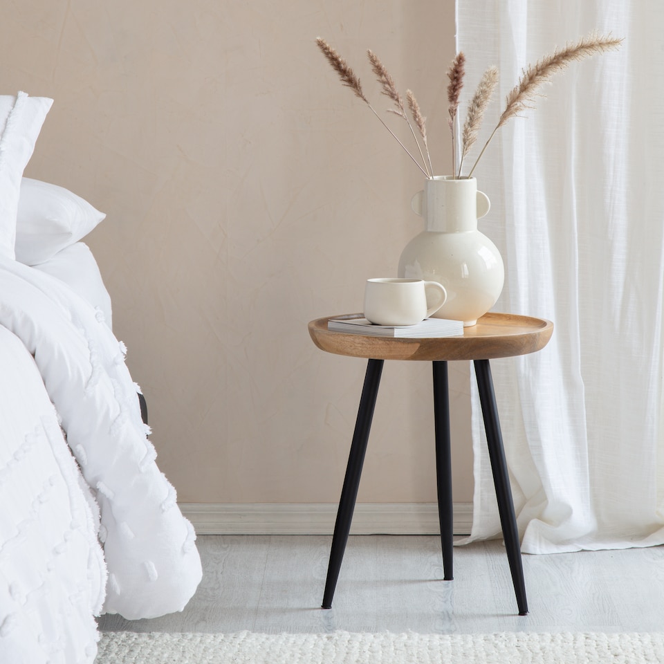 image 1 of Chervey Round Solid Mango Wood Side Table with Tri-Pin Legs Small
