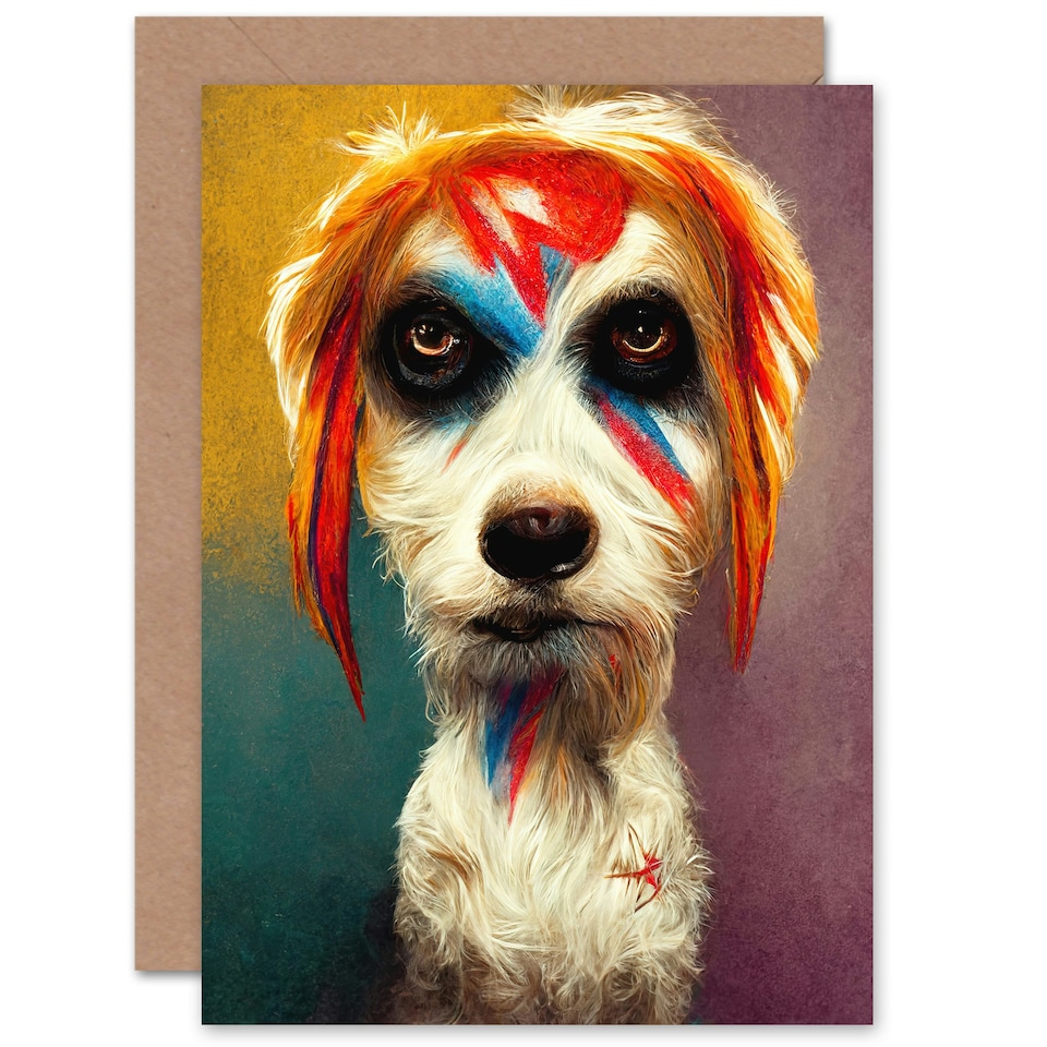 image 1 of Dog Lover Bowie Aladdin Sane Fun Music Fan Animal Fun Greeting Card