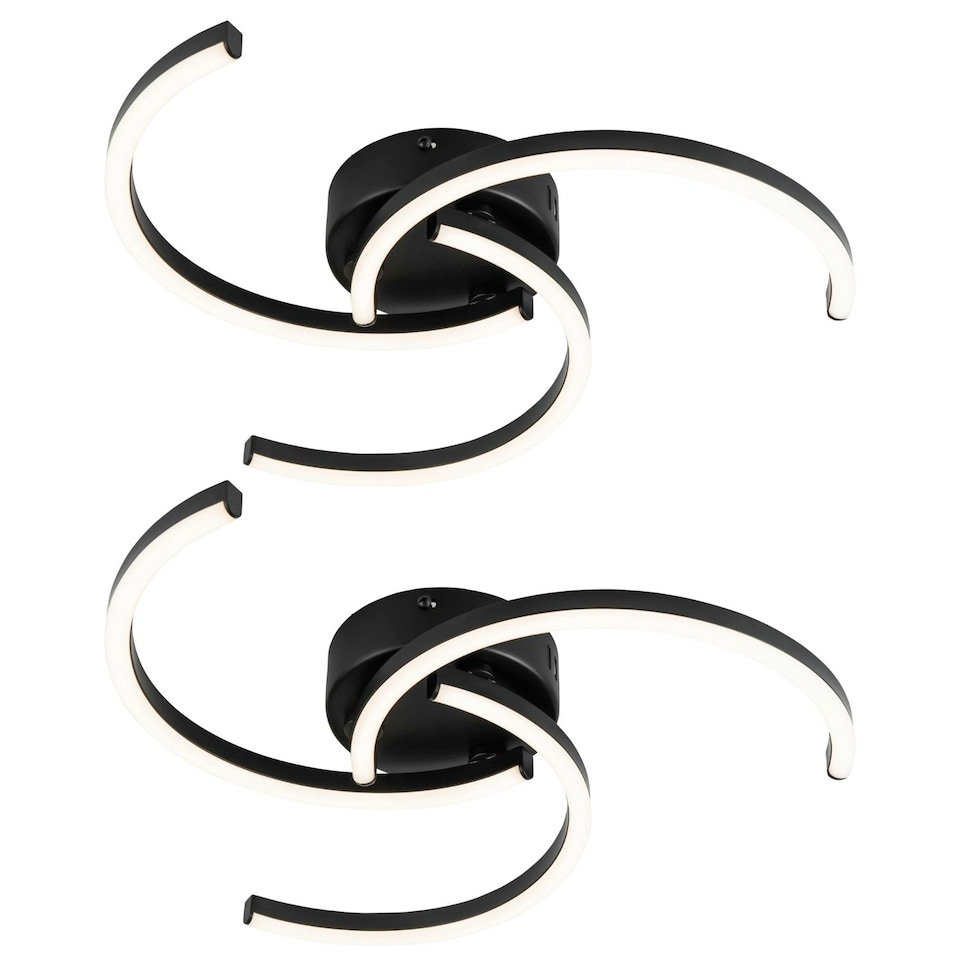 image 1 of First Choice Lighting Set of 2 Curve Black LED Flush Ceiling Lights Black