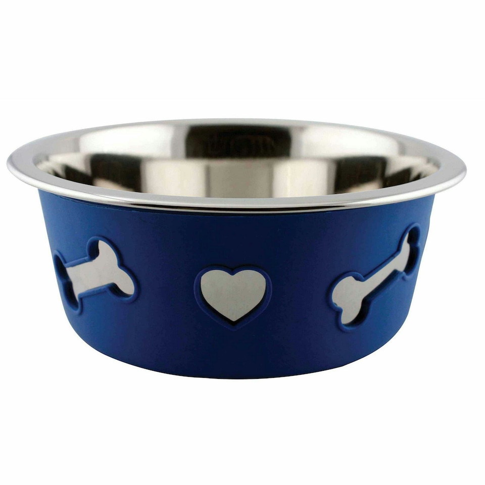 Weatherbeeta Non-slip Stainless Steel Bone Dog Bowl - Blue - 21cm