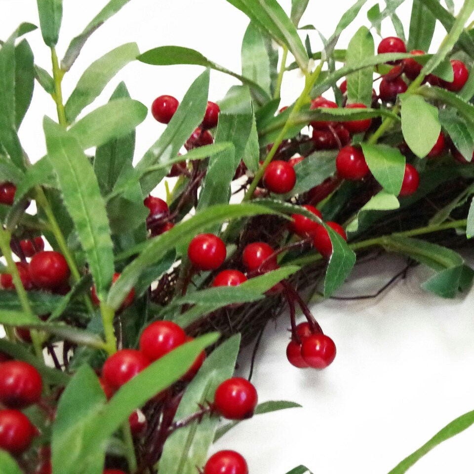 image 1 of 60cm (24 inches) Large Luxury Christmas Mistletoe Leaf and Red Berry Floristry Wreath
