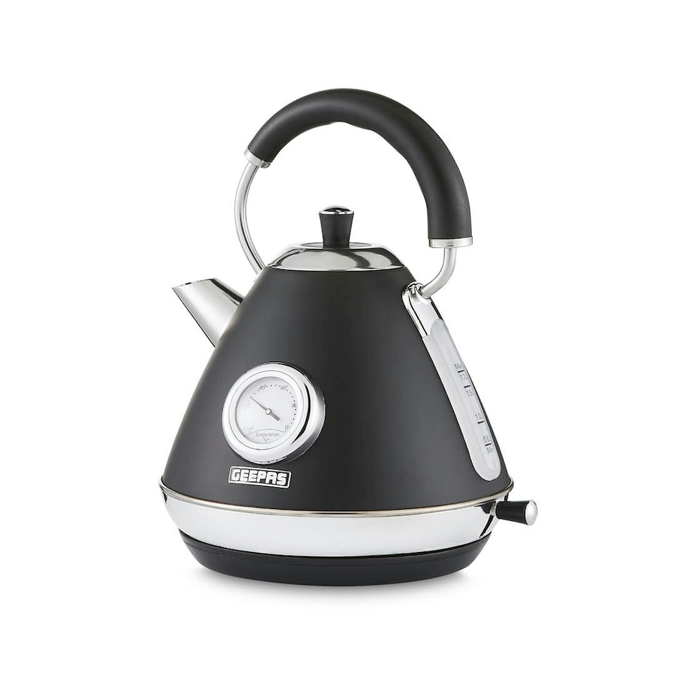 image 1 of GEEPAS Electric Kettle | Vintage Cordless Stainless Steel, 1.7L | 3000W Retrovive Black