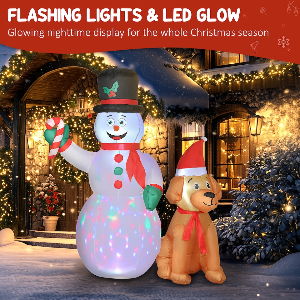 image 1 of Outsunny 6FT Christmas Inflatables Snowman & Dog with Built-in LED Lights and Flashing Light, Blow Up Christmas Inflatable Decoration for Indoor Outdoor Decor, Garden