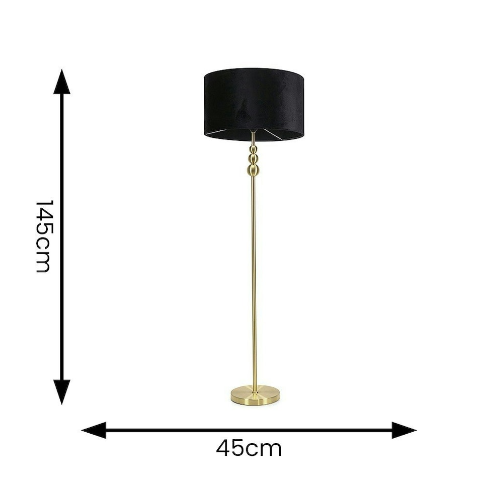 image 1 of ValueLights Marissa Black Velvet Drum Shade with Brushed Gold Stacked Ball Floor Lamp with LED Bulb
