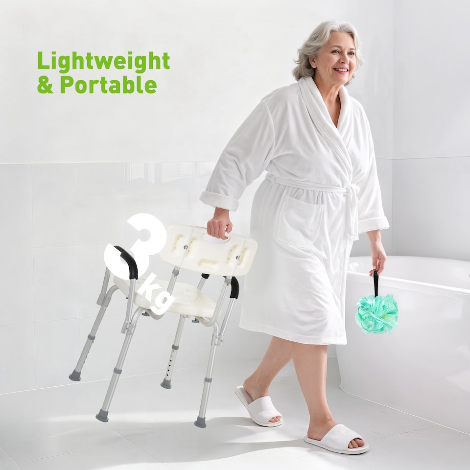 image 1 of HOMCOM Light Weight Aluminum Shower Bench Portable Lift Chair w/ Back & Armrest