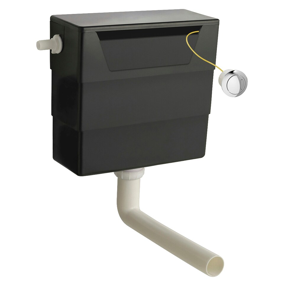 image 1 of Universal Water Saving Dual Flush Side Inlet & Round Push Button - Chrome/Black