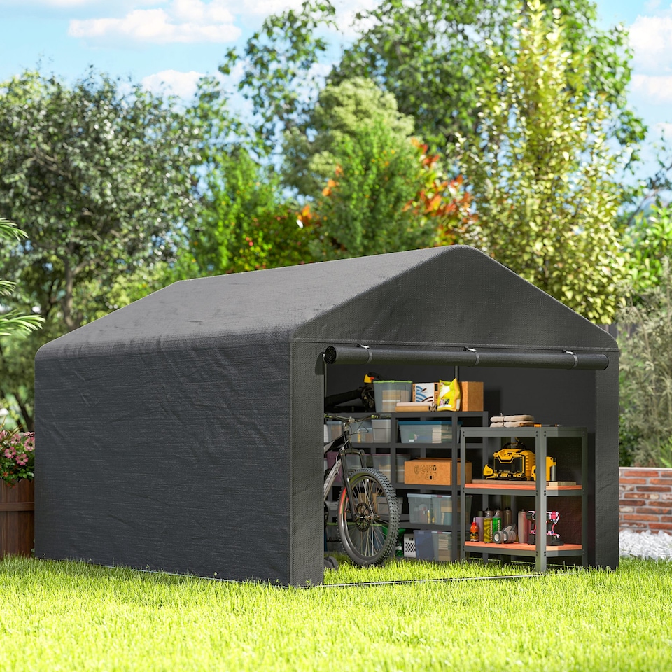 image 1 of Outsunny 6.6 x 7.8ft Garden Storage Shed Tent Bike Tent, Dark Grey | Grey