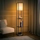 image 3 of ValueLights Struttura Black Shelving Floor Lamp with Fabric Shade