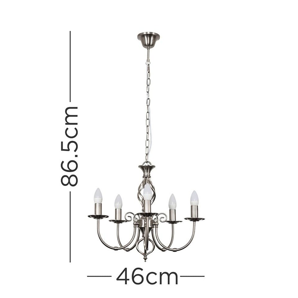 image 1 of ValueLights Memphis Brushed Chrome 5 Way Chandelier & Bulbs | Chrome