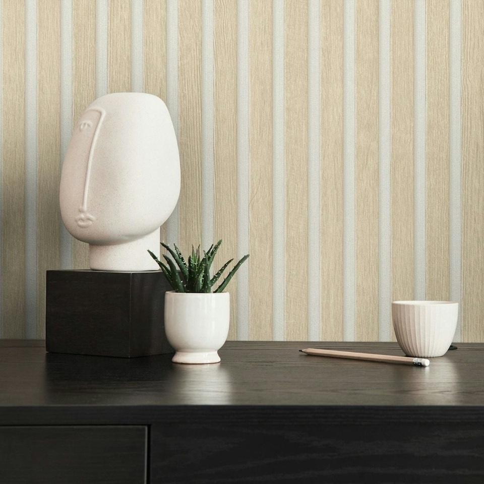 image 1 of AS Creation Wood Slats Wallpaper - Beige/White - One Size Brown