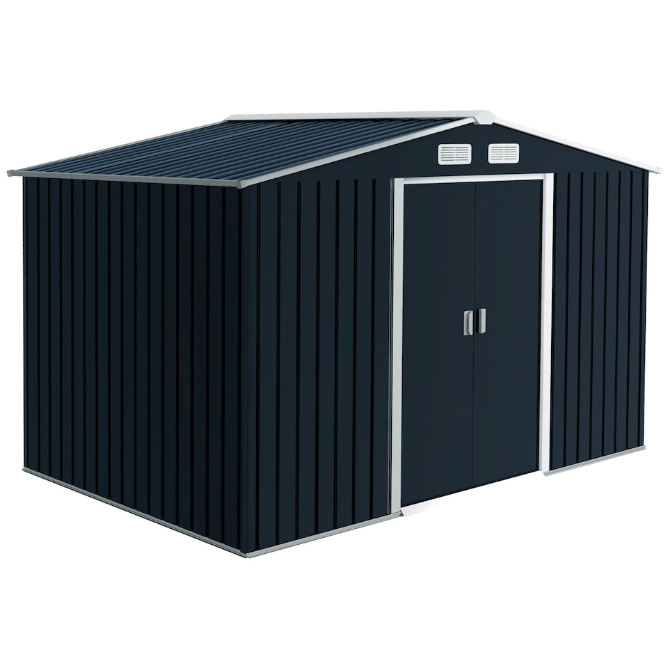 image 1 of Outsunny 9 x 6FT Galvanised Garden Storage Shed with Sliding Door, Dark Grey