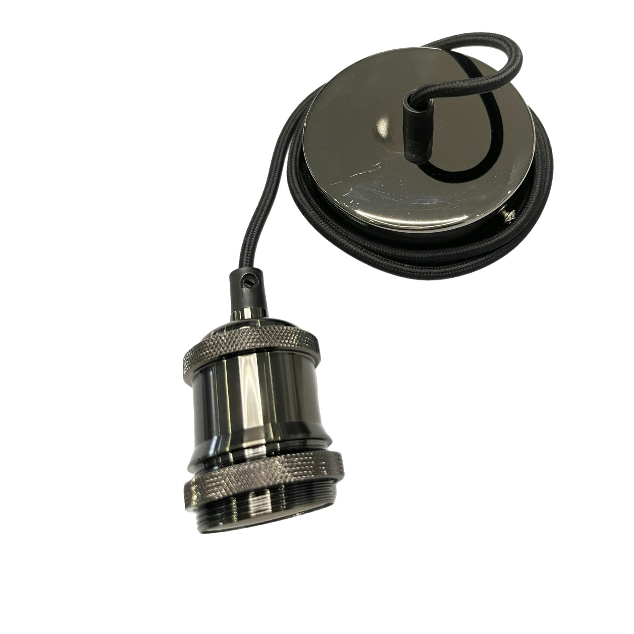 CGC Cassie Shiny Black 1.5m Adjustable E27 Ceiling Pendant with Matching Ceiling Rose Black Shiny Black Ceiling rose: diameter 10 cm, 2.5 cm; Pendant: