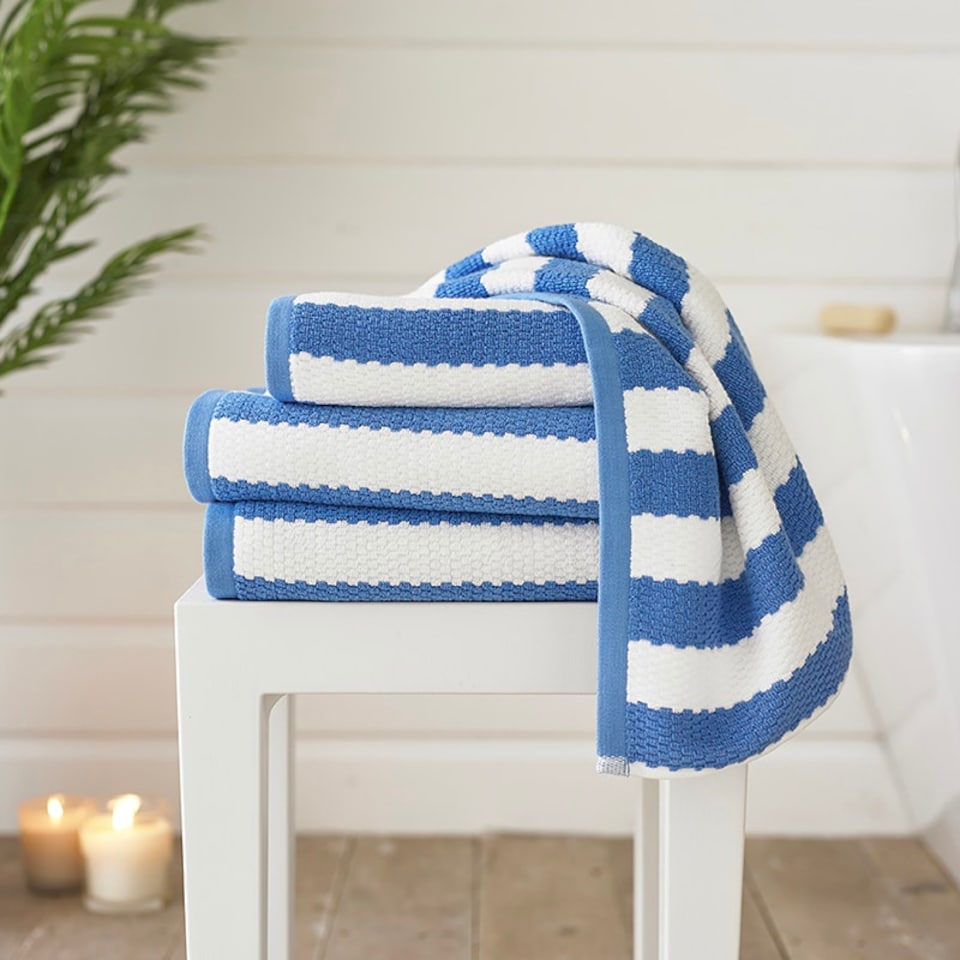 image 1 of Boston 100% Cotton Striped Towels by Lobster Creek – Luxurious, Absorbent, 550 GSM, Yarn-Dyed, Coastal Design Blue | White | Hand towel