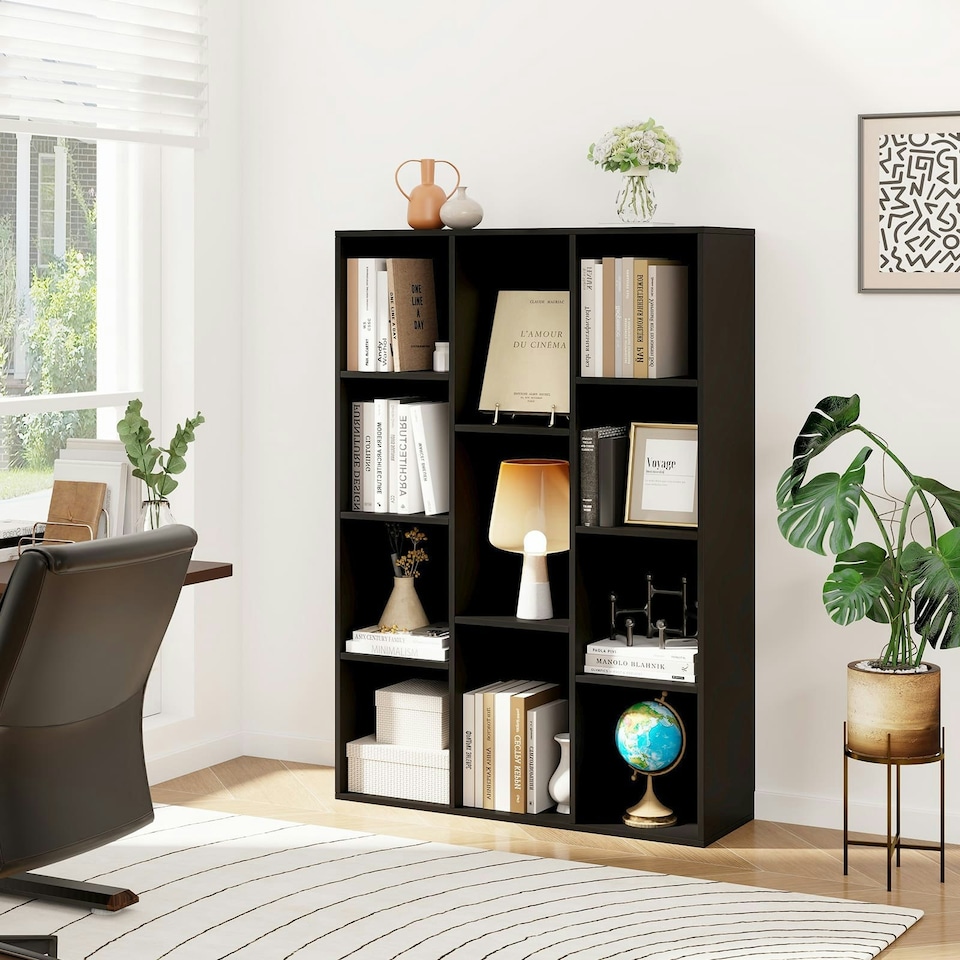image 1 of COSTWAY 11-Cube Bookcase Geometric Bookshelf Display Cabinet Black