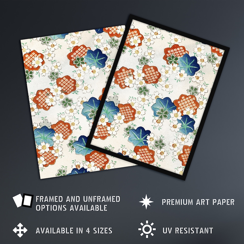 image 1 of Vintage Floral Flower Pattern Japanese Wall Art Print Bijutsukai 24x32"