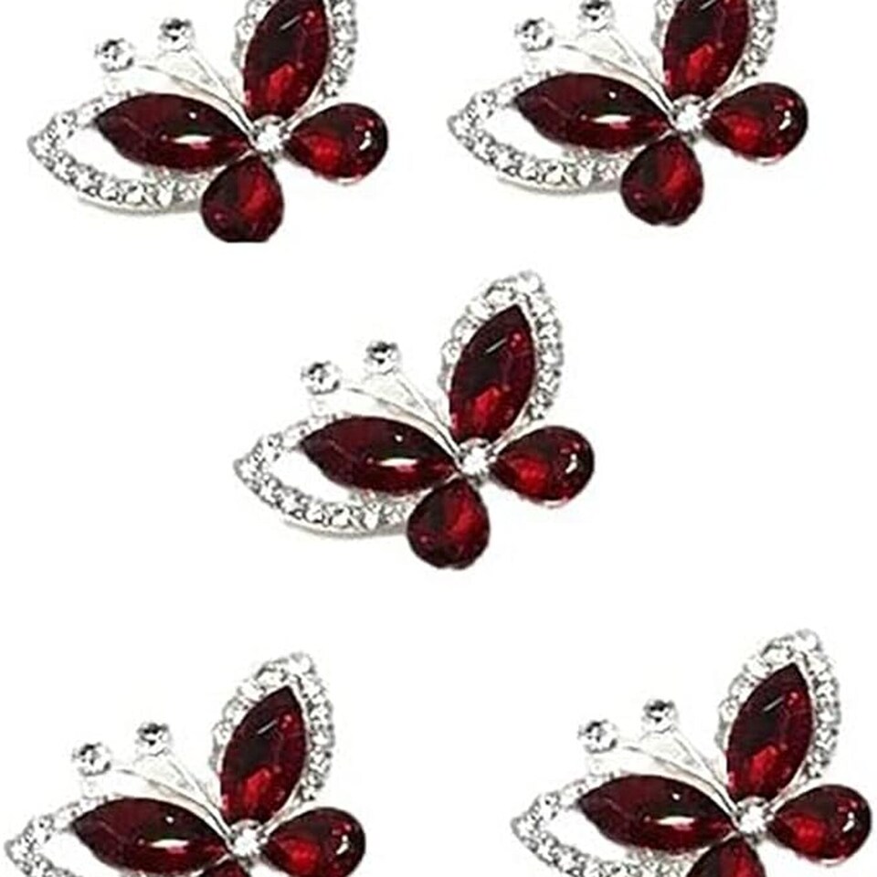 Pack of 5 Royal Red Crystal Butterfly Embellishment - Royal Red