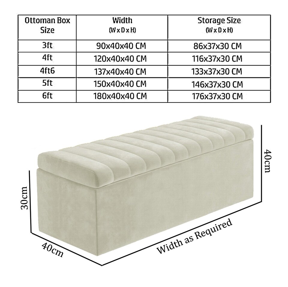 image 1 of Safar 90cm Wide Ottoman Storage box - Cream Naples Ottoman Box with Storage