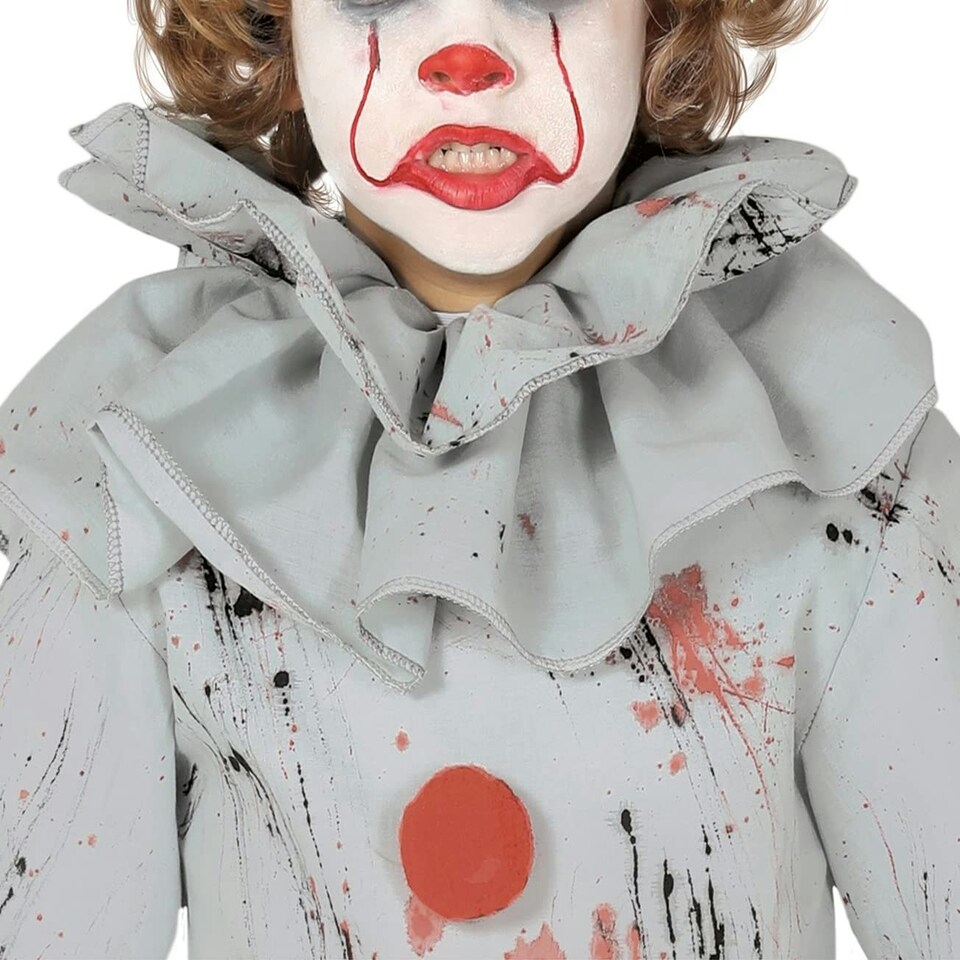 image 1 of Fancy Dress Child Scary Grey Clown Costume - 10-12 Years