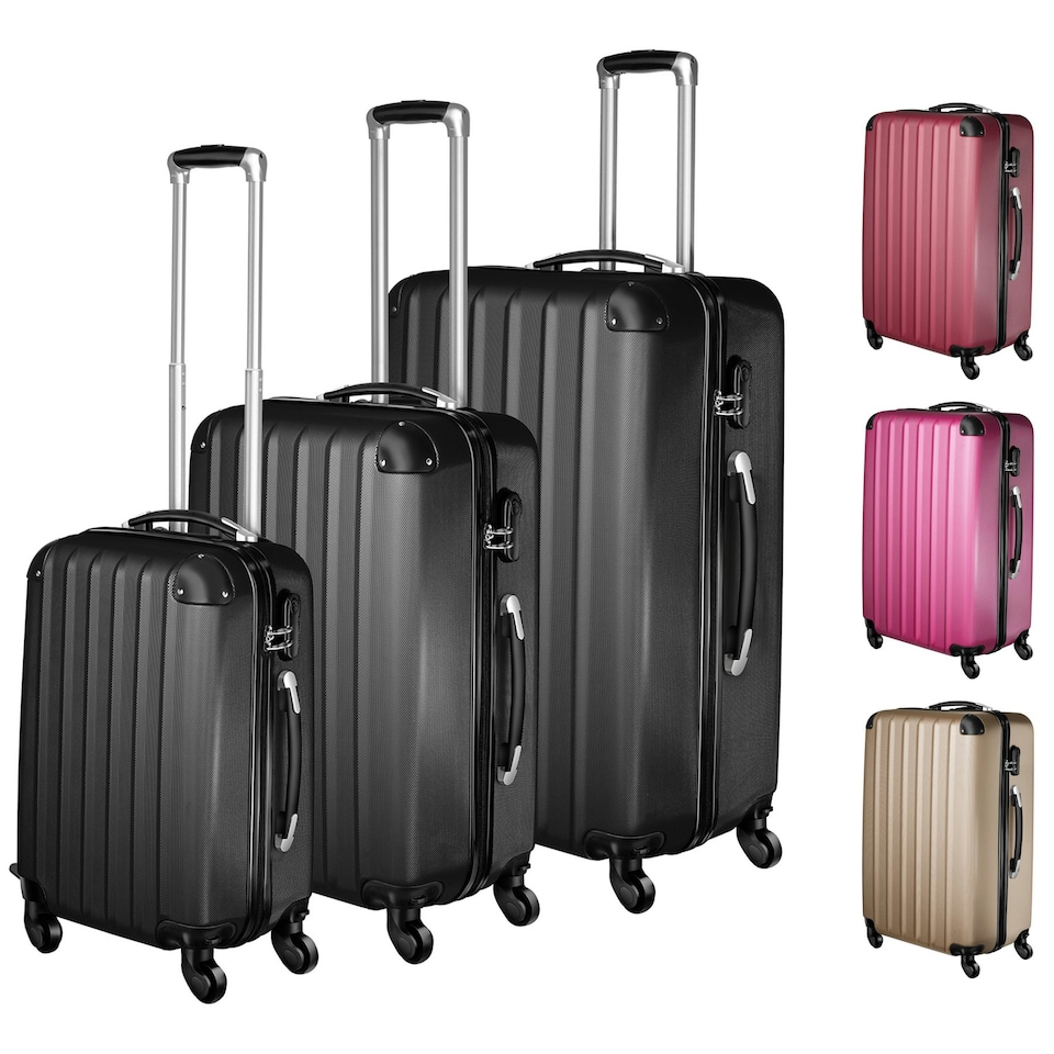 image 1 of Suitcase Set - 3 hard-shell suitcases with telescopic handle, swivel wheels Red