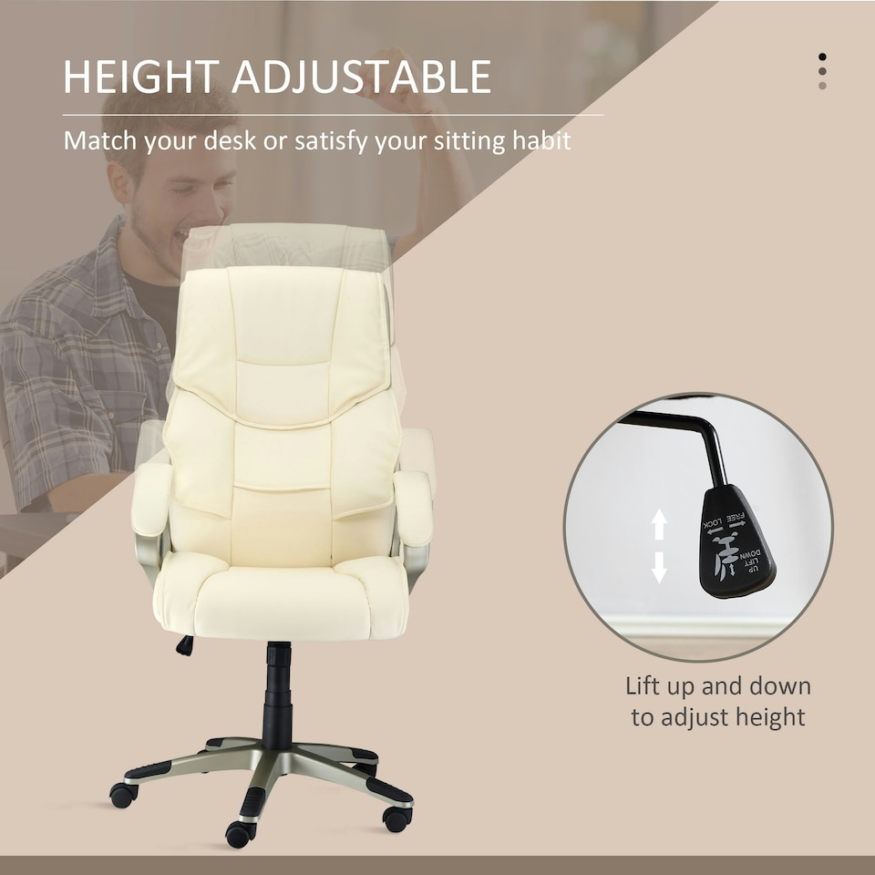 image 1 of HOMCOM Executive Office Chair Faux Leather Computer Chair w/ Wheel White