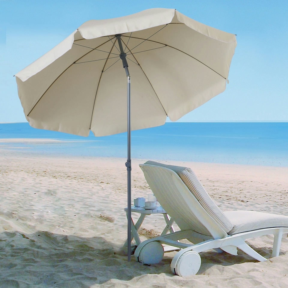 image 1 of Outsunny 2.2m Tilt Garden Parasol Beach Umbrella Patio Sun Shade Cream White