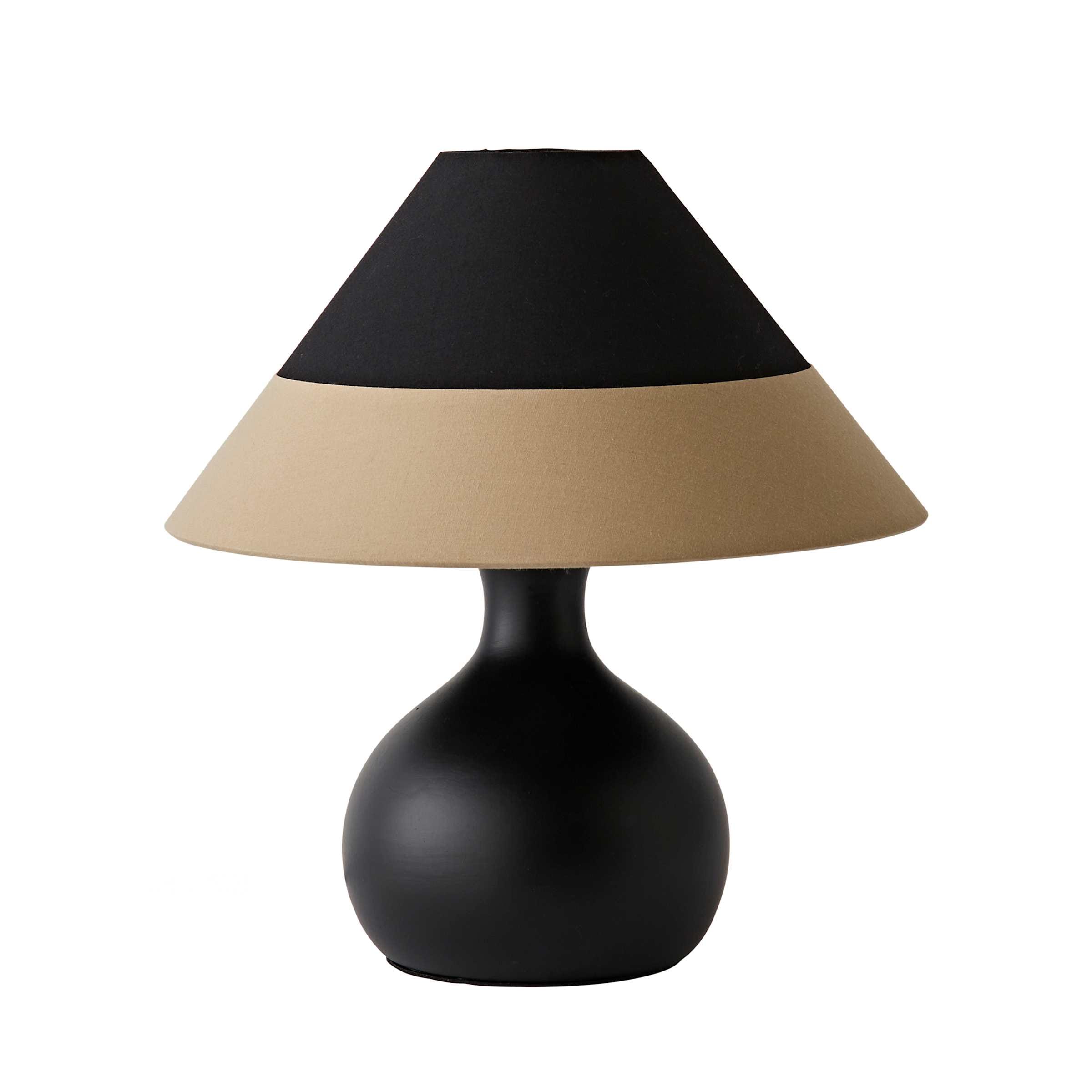 ValueLights Rupert Black Bulbous Table Lamp with Tapered Cone Lamp Shade & Bulb