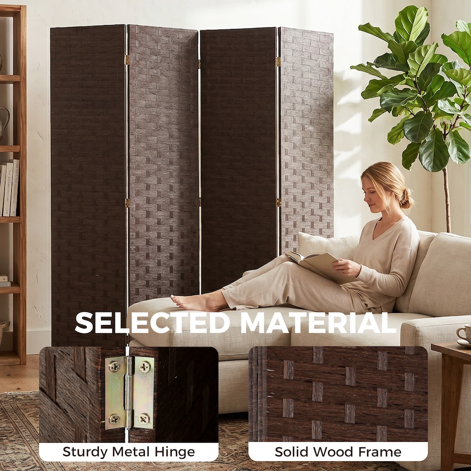 image 1 of HOMCOM 4 Panel Folding Room Divider, Privacy Screen with Panels, Dark Brown