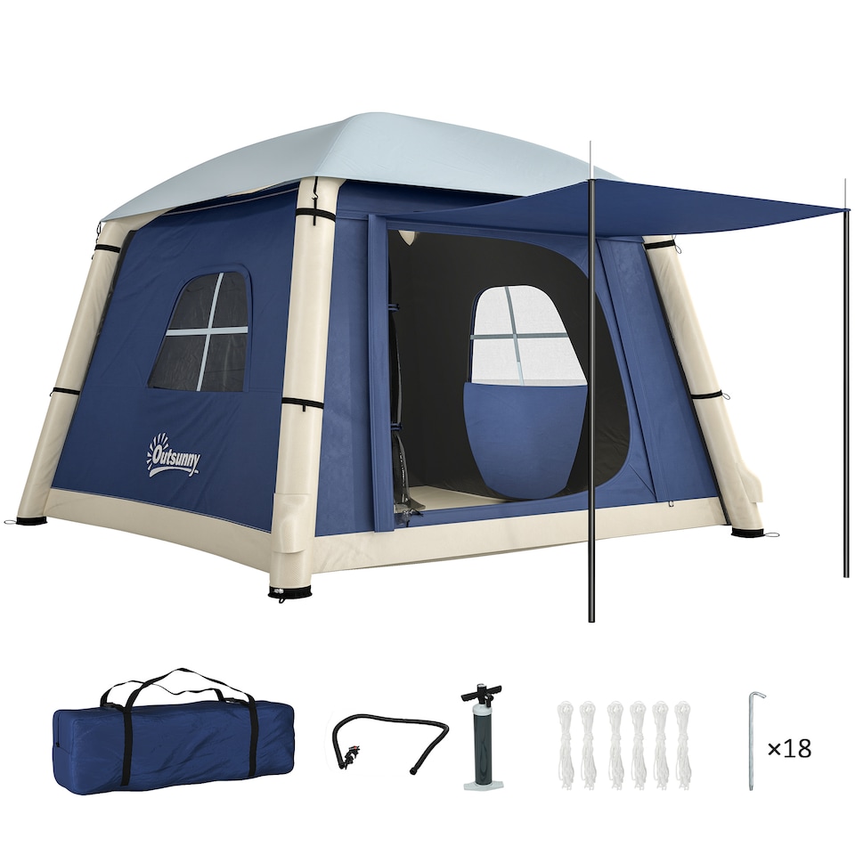image 1 of Outsunny Inflatable Camping Tent, 2 Man Tent, Dark Blue | Blue | Dark blue | 210 x 210 x 160 cm