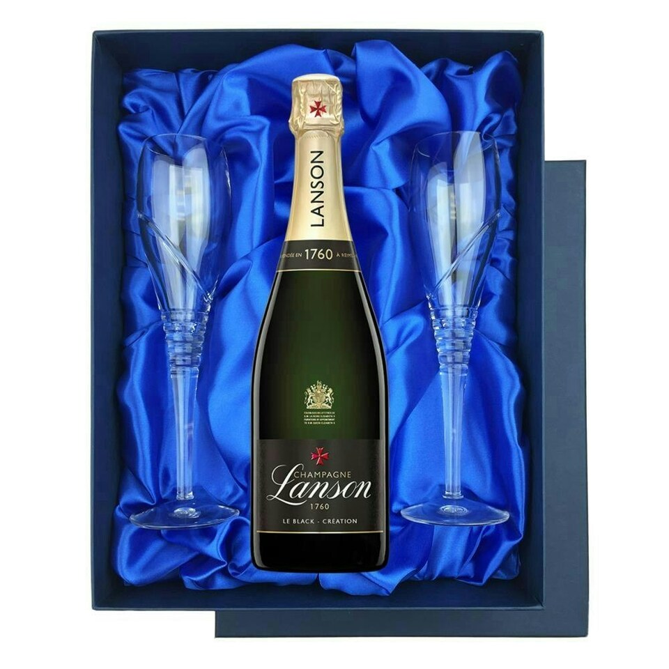 Lanson Le Black Creation Brut Champagne 75cl in Blue Luxury Presentation Set With Flutes