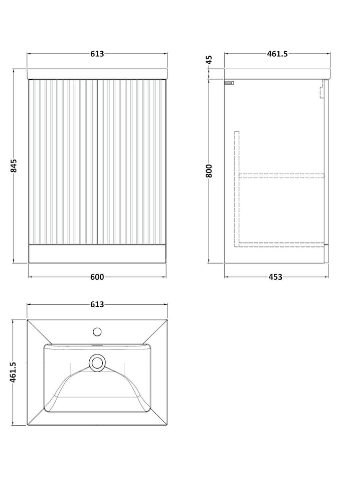 image 1 of Balterley Callingwood Contemporary Floor Standing 2 Door Vanity Unit with 1 Tap Hole Fireclay Basin , 600mm, Matt White