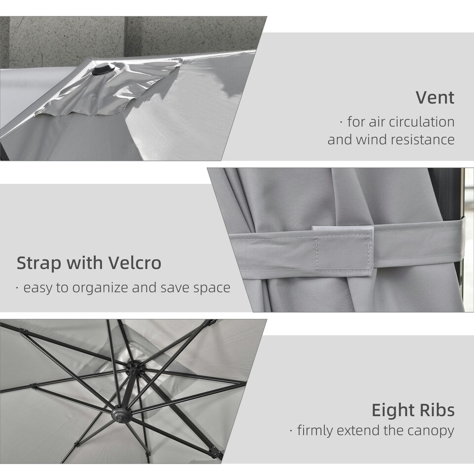 image 1 of Outsunny 2.7 x 2.7 m Cantilever Parasol Garden Umbrella w/ Cross Base Grey