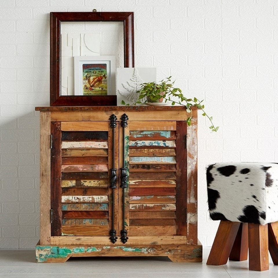 image 1 of Coastal 2 Door Sideboard - Wood - L40 x W78 x H75 cm Brown