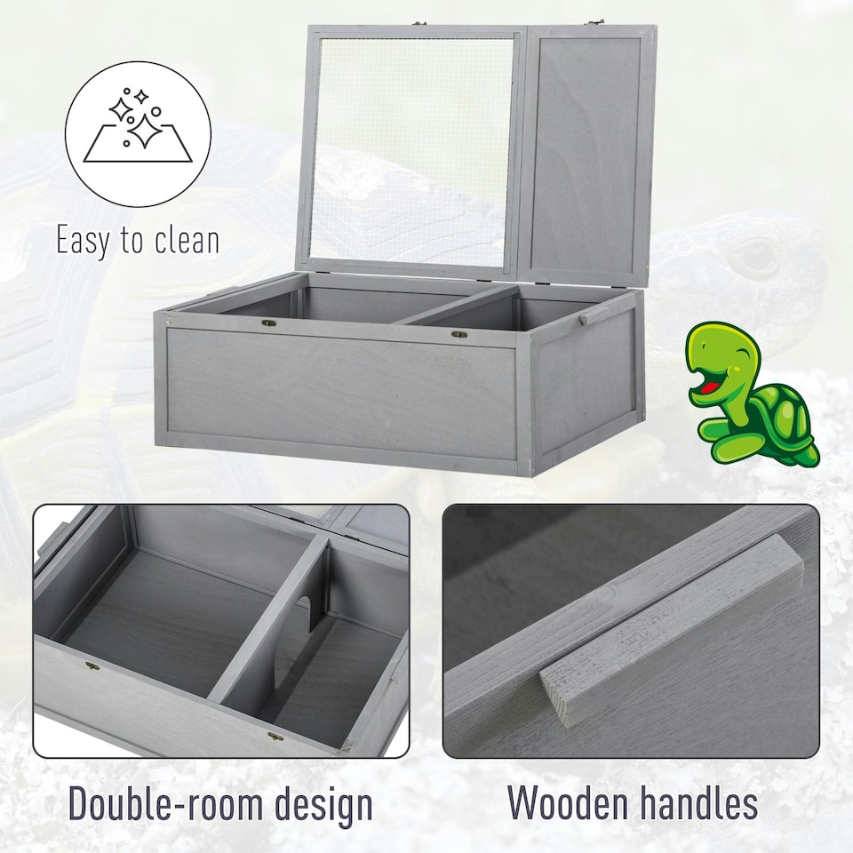 image 1 of PawHut 94 cm Wooden Tortoise House Turtle Habitat Small Reptile Cage Grey