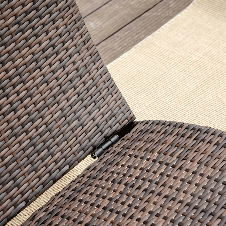 image 1 of Outsunny Garden Rattan Sun Lounger Foldable Patio Chaise Chair Brown