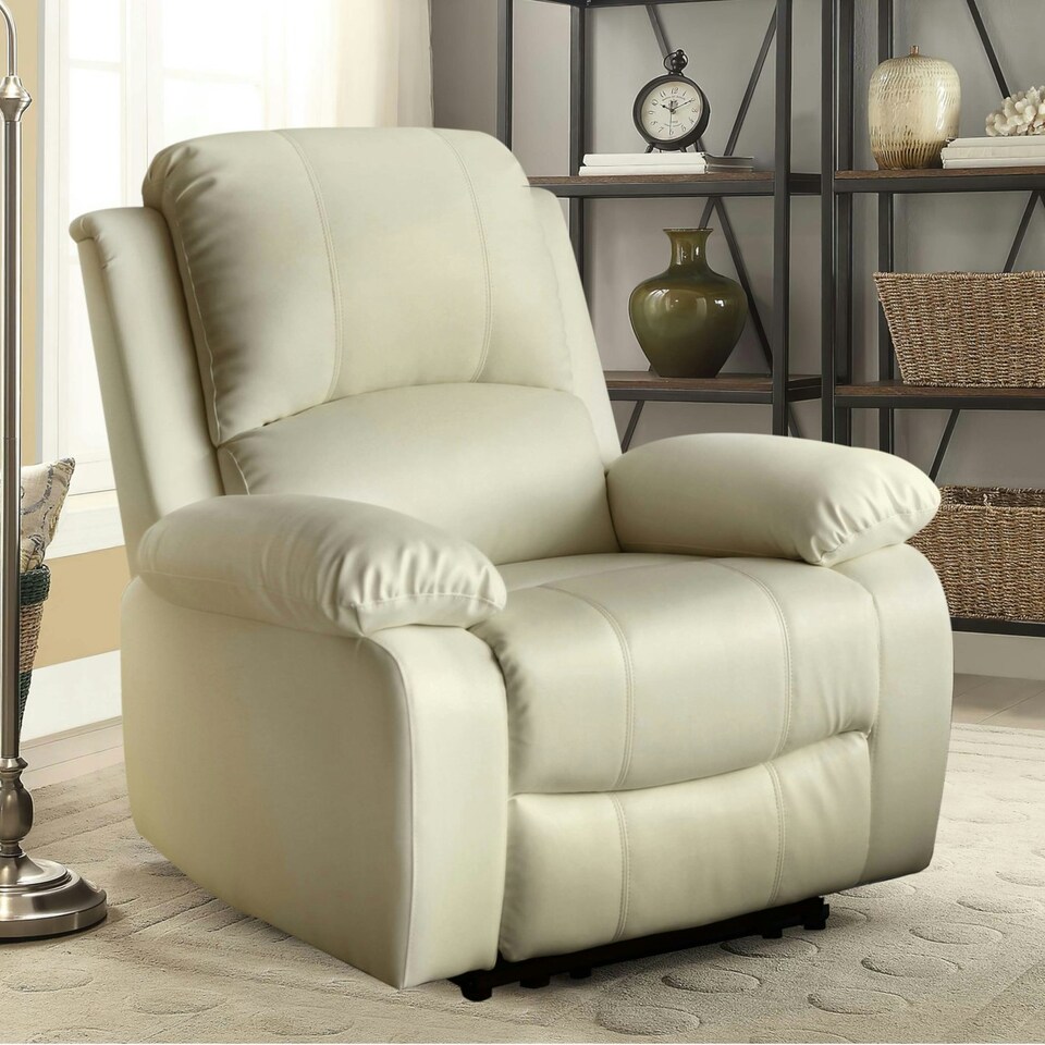 image 1 of Faux Leather Reclining Arm Chair In Ivory